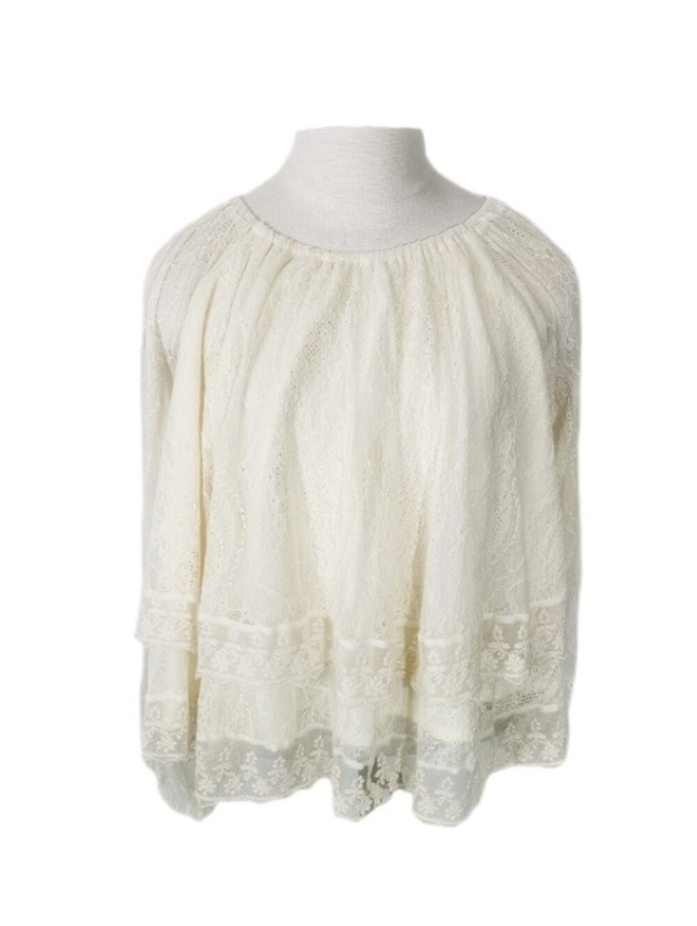 Masseys Top Tiered Lace Peasant Blouse Cream Size M - Picture 3 of 12